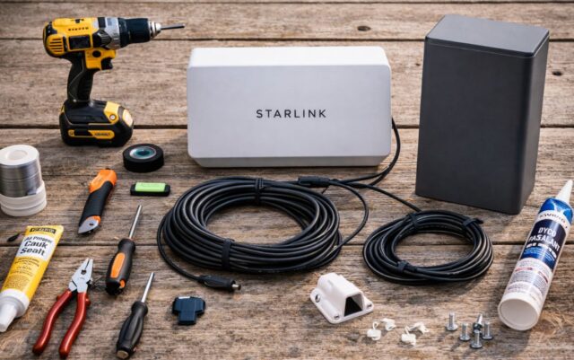 tools and materials for RV Starlink installation